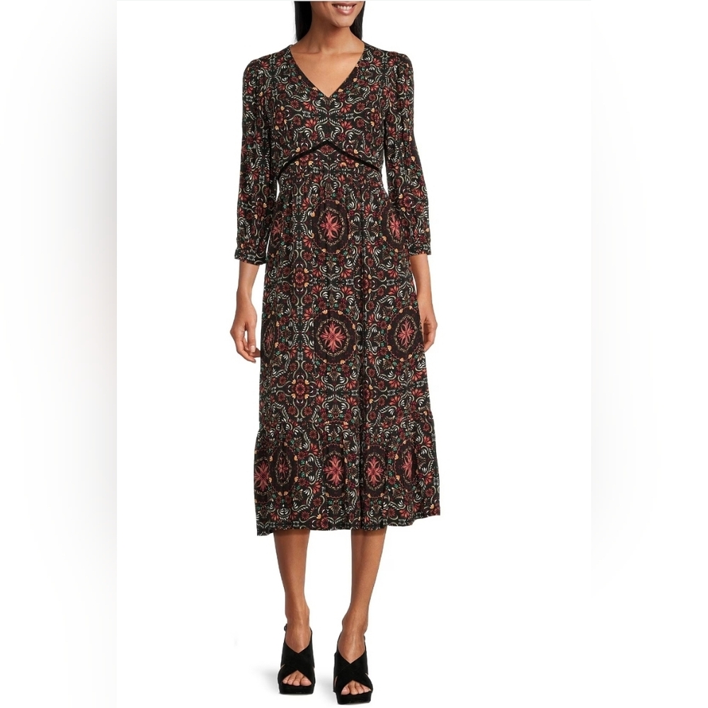 NWOT Nurture by Westbound 3/4 Sleeve V-Neck Multicolor Maxi Dress